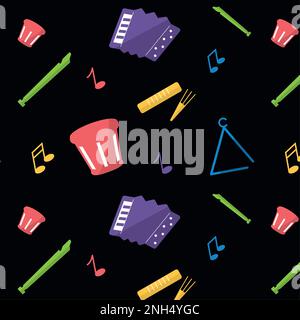 Nahtloser Musterhintergrund mit Musikinstrumenten Vektor Stock Vektor