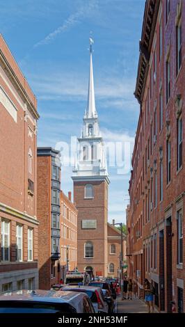 Boston North End: Alte Nordkirche, Ort der berühmten „One if by Land and Two if by Sea“, die Siedler auf britische Truppenbewegungen aufmerksam macht. Stockfoto