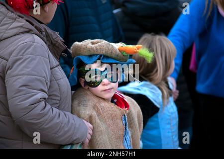 Karneval der Binche Lundi Gras Stockfoto