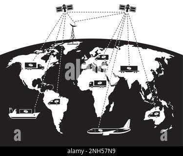 GPS-Verfolgung von Zustellpaketen weltweit – Vektordarstellung Stock Vektor