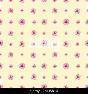 Aquarellmuster mit Anemonen. Muster für Dekorationsverpackungen, Kinderkleidung, Weihnachtsgeschenke, bedruckte Stoffe, Einladungen, Digitales Sammelalbum Stockfoto