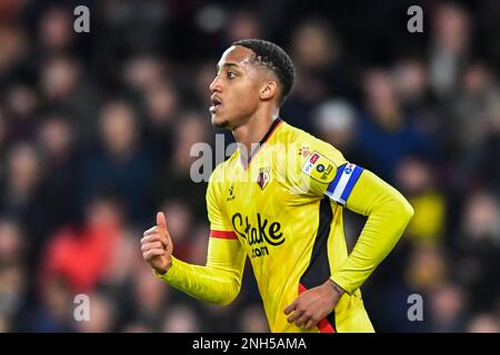 Watford, Großbritannien. 20. Februar 2023Joao Pedro (10 Watford) während des Spiels der Sky Bet Championship zwischen Watford und West Bromwich Albion in der Vicarage Road, Watford, am Montag, den 20. Februar 2023. (Foto: Kevin Hodgson | MI News) Guthaben: MI News & Sport /Alamy Live News Stockfoto