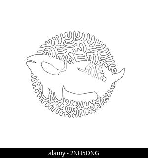 Durchgehende Kurve eine Linienzeichnung gefährlicher abstrakter Orca-Kunst im Kreis. Einzeilige editierbare Konturvektordarstellung einer grausamen Orca für Logo Stock Vektor