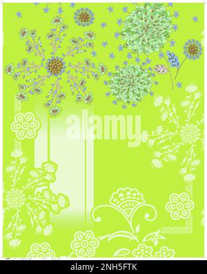 Stickerei ethnischer Ausschnitt Mogul-Kunst Blumen Rahmen und Textil-Designs Kunstmuster mit Aquarell, Trend, Stockfoto