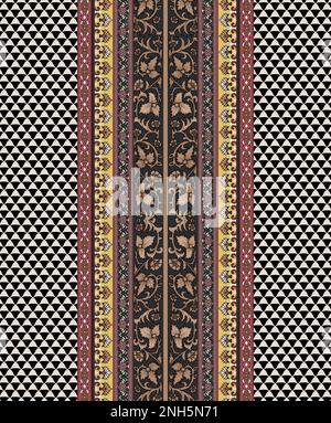 Wiederhole mehrfarbige dekorierte, handgezeichnete, gerenderte, umflochtene Ziergegenstände auf der Basis, geometrisches Hintergrundmuster Stockfoto
