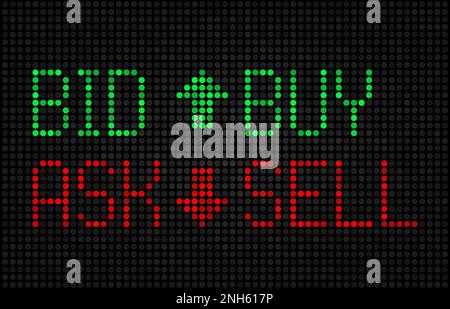 Pfeile für Börsennotierungen. Börsenmakler verkaufen und kaufen Gebote oder elektronisches Display für Bankwand, Hintergrund für Finanzinvestitionen mit Scra Stock Vektor