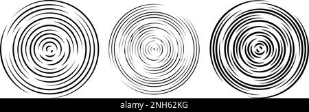 Konzentrische Kreissegmente festgelegt. Abgerundeter patten-Hintergrund. Wasser- oder Schallwellen-Ringsammlung. Epicentre, Ziel, Radarsymbol-Konzept. Radialsignal oder Vibrationselemente. Vektor Stock Vektor