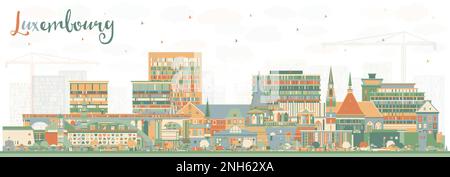 Skyline der Stadt Luxemburg mit farbigen Gebäuden. Vektordarstellung. Luxemburg-Stadtbild mit Wahrzeichen. Stock Vektor