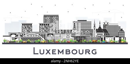 Skyline der Stadt Luxemburg mit farbigen Gebäuden isoliert auf Weiß. Vektordarstellung. Luxemburg-Stadtbild mit Wahrzeichen. Stock Vektor