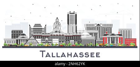 Tallahassee Florida City Skyline mit farbigen Gebäuden isoliert auf White. Vektordarstellung. Tallahassee mit Wahrzeichen. Stock Vektor