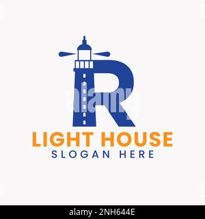 „R Light House“-Logo „Vector“-Konzept. Light House-Logo Stock Vektor