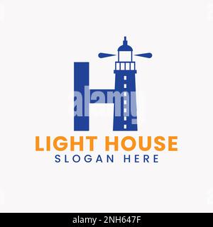 „H Light House“-Logo „Vector“-Konzept. Light House-Logo Stock Vektor