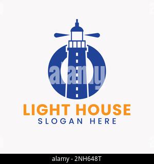 Buchstabe O Light House Logo Vector Konzept. Light House-Logo Stock Vektor