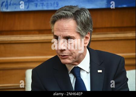 Athen, Attiki, Griechenland. 20. Februar 2023. Antony Blinken US-Außenminister, während des Treffens mit dem griechischen Premierminister Kyriakos Mitsotakis. (Kreditbild: © Dimitrios Karvountzis/Pacific Press via ZUMA Press Wire) NUR REDAKTIONELLE VERWENDUNG! Nicht für den kommerziellen GEBRAUCH! Stockfoto