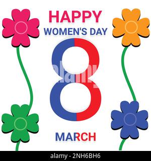 Alles gute zum Frauentag. 8. März. Internationaler Frauentag. Bunte Blumenformen auf weißem Hintergrund Stock Vektor