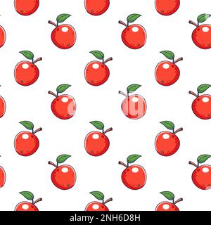 Süßes rotes Apfelmuster im Doodle-Stil. Vektor handgezeichnete Cartoon-Apfel-Illustration. Handgezeichnete Apfelskizze. Muster für Kinderkleidung. Stock Vektor