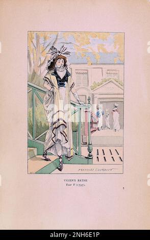 Vintage-Mode in Paris. Vigiers Bäder. 1797. Die verschiedenen Phasen des weiblichen Geschmacks und der Ästhetik von 1797 bis 1897 Stockfoto