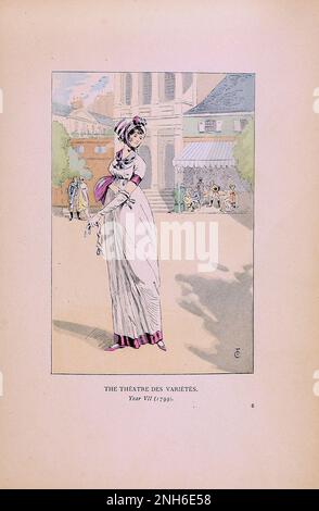Vintage-Mode in Paris. Das Theatre des Varietes, 1799. Die verschiedenen Phasen des weiblichen Geschmacks und der Ästhetik von 1797 bis 1897 Stockfoto
