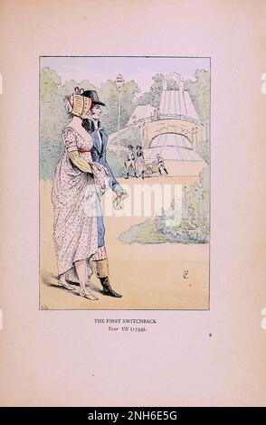Vintage-Mode in Paris. Der Erste Switchback. 1799. Die verschiedenen Phasen des weiblichen Geschmacks und der Ästhetik von 1797 bis 1897 Stockfoto