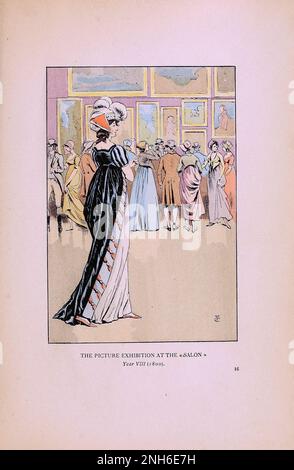 Vintage-Mode in Paris. Die Fotoausstellung im „Salon“. 1800. Die verschiedenen Phasen des weiblichen Geschmacks und der Ästhetik von 1797 bis 1897 Stockfoto