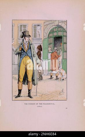 Vintage-Mode in Paris. Das Perron des Palais Royal (1802). Die verschiedenen Phasen des weiblichen Geschmacks und der Ästhetik von 1797 bis 1897 Stockfoto