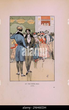 Vintage-Mode in Paris. Auf dem Opera Ball, 1835. Die verschiedenen Phasen des weiblichen Geschmacks und der Ästhetik von 1797 bis 1897 Stockfoto