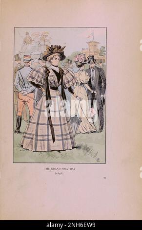 Vintage-Mode in Paris. Der Grand Prix Day 1895. Die verschiedenen Phasen des weiblichen Geschmacks und der Ästhetik von 1797 bis 1897 Stockfoto