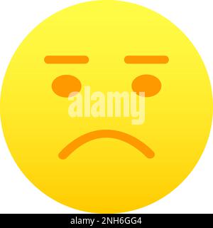 Gelbes Emoji-Gesicht mit verärgerten Emotionen, herabhängenden Mundecken, deprimiertem Blick, Glumness-Nachahmung. Unglückliche, traurige, depressive Emotionen. Emoticon-Symbol isoliert auf weißem Hintergrund. Vektordarstellung Stock Vektor