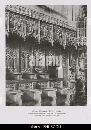 Architektur des alten Spaniens. Vintage-Foto des königlichen Klosters von St. Thomas (echtes Monasterio de Santo Tomás) in Avila. Chorstände. Ende des 15. Jahrhunderts Stockfoto