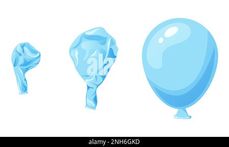 Aufblasbarer Cartoon-Ballon in verschiedenen Formen und Farben. Leerer Gummiblasprozess. Latext-Element ohne Aufblasdruck. Vektordarstellung auf Weiß Stock Vektor