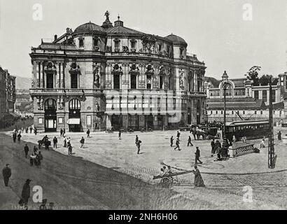 Architektur des alten Spaniens. Vintage-Foto des Teatro Arriaga in Bilbao. Spanien. Stockfoto