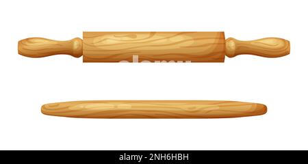 Frischer Rohteig zum Backen. Hausgemachtes, leckeres Brot. Karikatur aus hölzernen Küchen-Rollnadeln. Vektordarstellung für Menü, Café, Restaurant Stock Vektor