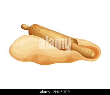Frischer Rohteig zum Backen. Hausgemachtes, leckeres Brot. Karikatur aus hölzernen Küchen-Rollnadeln. Vektordarstellung für Menü, Café, Restaurant Stock Vektor