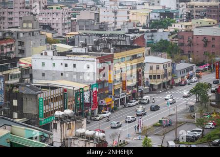 Yilan County, Taiwan - 24. Februar 2023 - Stadtbild von Jiaoxi, einer Stadt, die für ihre heißen Quellen berühmt ist Stockfoto