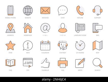 Kontaktieren Sie uns. Feedback, Kundenservice, Telefon, E-Mail-Adresse, Website minimale Vektordarstellung. Eine einfache Umrisszeichnung auf einer Visitenkarte Stock Vektor