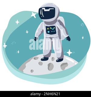 Cartoon-Weltraumhintergründe. Vorlagen für Flyer, Banner, Karten, Deckblätter, Rahmen, Poster. Vector-Kinderbild. Die Rakete fliegt in die Tiefe Stock Vektor