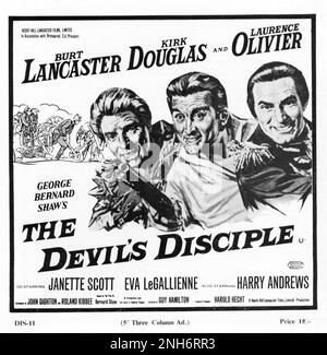 BURT LANCASTER KIRK DOUGLAS und LAURENCE OLIVIER in TEUFELS SCHÜLER 1959 Regisseur GUY HAMILTON und (ohne Kredit) ALEXANDER MACKENDRICK In dem Stück von George Bernard Shaw Drehbuch John Dighton und Roland Kibbee Musik Richard Rodney Bennett, Koproduktions-Co-Executive Großbritannien-USA Produzenten Kirk Douglas und Burt Lancaster Hecht-Hill-Lancaster Productions / Brynaprod / United Artists Stockfoto