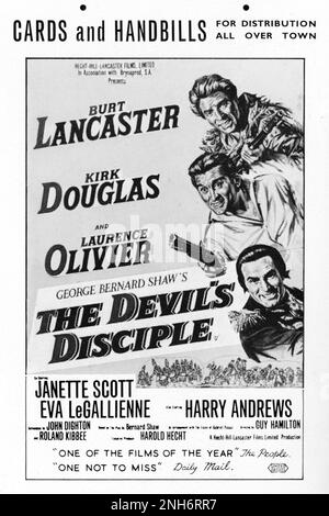 BURT LANCASTER KIRK DOUGLAS und LAURENCE OLIVIER in TEUFELS SCHÜLER 1959 Regisseur GUY HAMILTON und (ohne Kredit) ALEXANDER MACKENDRICK In dem Stück von George Bernard Shaw Drehbuch John Dighton und Roland Kibbee Musik Richard Rodney Bennett, Koproduktions-Co-Executive Großbritannien-USA Produzenten Kirk Douglas und Burt Lancaster Hecht-Hill-Lancaster Productions / Brynaprod / United Artists Stockfoto