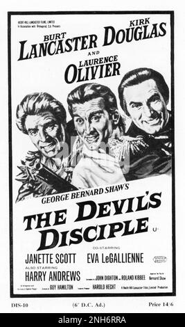 BURT LANCASTER KIRK DOUGLAS und LAURENCE OLIVIER in TEUFELS SCHÜLER 1959 Regisseur GUY HAMILTON und (ohne Kredit) ALEXANDER MACKENDRICK In dem Stück von George Bernard Shaw Drehbuch John Dighton und Roland Kibbee Musik Richard Rodney Bennett, Koproduktions-Co-Executive Großbritannien-USA Produzenten Kirk Douglas und Burt Lancaster Hecht-Hill-Lancaster Productions / Brynaprod / United Artists Stockfoto