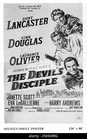 BURT LANCASTER KIRK DOUGLAS und LAURENCE OLIVIER in TEUFELS SCHÜLER 1959 Regisseur GUY HAMILTON und (ohne Kredit) ALEXANDER MACKENDRICK In dem Stück von George Bernard Shaw Drehbuch John Dighton und Roland Kibbee Musik Richard Rodney Bennett, Koproduktions-Co-Executive Großbritannien-USA Produzenten Kirk Douglas und Burt Lancaster Hecht-Hill-Lancaster Productions / Brynaprod / United Artists Stockfoto