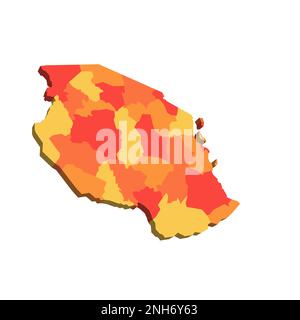 Tansania politische Karte der Verwaltungsabteilungen - Regionen. 3D-Karte in orangefarbenen Farbtönen. Stock Vektor