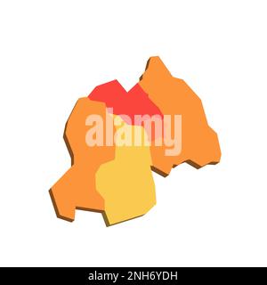Politische Karte der Verwaltungseinheiten in Ruanda - Provinzen. 3D-Karte in orangefarbenen Farbtönen. Stock Vektor