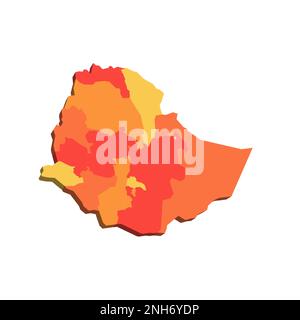 Äthiopien: Politische Karte der Verwaltungsabteilungen - Regionen und Charterstädte. 3D-Karte in orangefarbenen Farbtönen. Stock Vektor