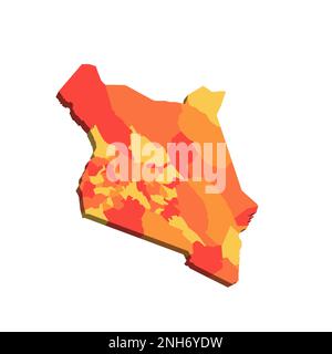 Kenia: Politische Karte der Verwaltungsabteilungen - Bezirke. 3D-Karte in orangefarbenen Farbtönen. Stock Vektor