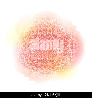 Rundes Gradientenmandala auf wässrigem CTG-Hintergrund. Vektor-Boho-Mandala in rosa Farben. Mandala mit Blumenmustern. Yoga-Vorlage Stock Vektor