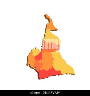 Kamerun politische Karte der Verwaltungsabteilungen - Regionen. 3D-Karte in orangefarbenen Farbtönen. Stock Vektor