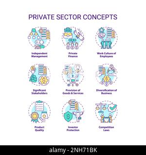 Symbolgruppe für Konzept für den privaten Sektor Stock Vektor