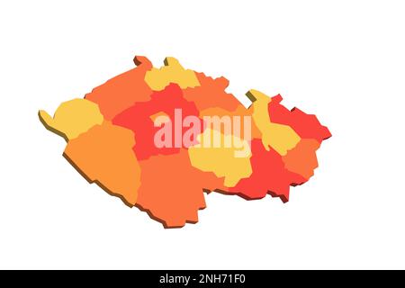 Tschechische Republik politische Karte der Verwaltungsabteilungen - Regionen. 3D-Karte in orangefarbenen Farbtönen. Stock Vektor