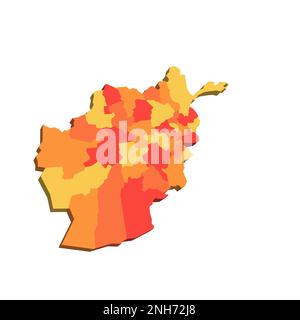Politische Karte der Verwaltungsabteilungen - Provinzen - Afghanistan. 3D-Karte in orangefarbenen Farbtönen. Stock Vektor