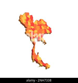 Thailändische politische Karte der Verwaltungsabteilungen - Provinzen. 3D-Karte in orangefarbenen Farbtönen. Stock Vektor